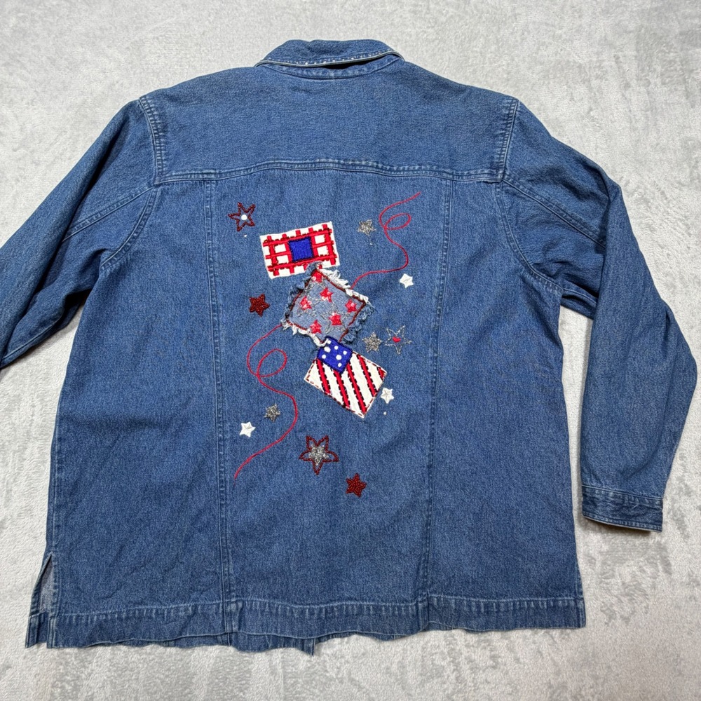 Vintage Blue Denim Jacket Americana Star Embroidered Cotton 1X